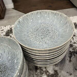 Denby halo light blue toned speckle dinnerware pasta bowls - set of 10